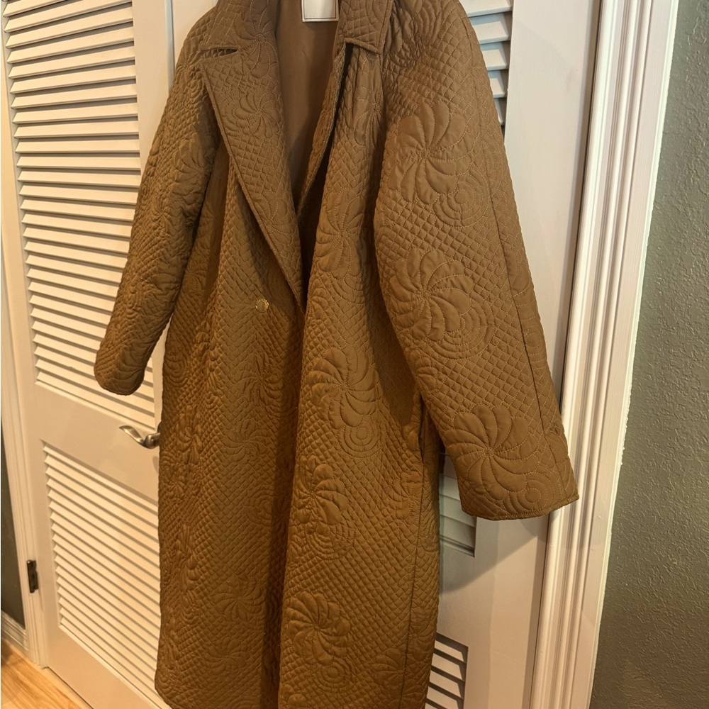 Elie Tahari quilted wrap coat - camel